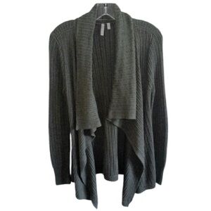 Caslon Olive Green Cardigan Open Front Ribbed shawl Collar Sz Small Lagenlook
